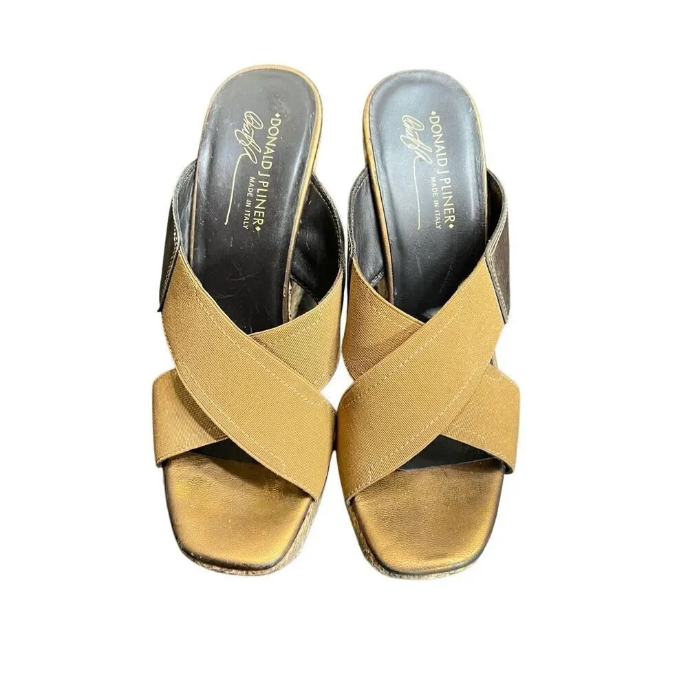 Donald J. Pliner Brown Metallic Platform Wedges Size 9.5
